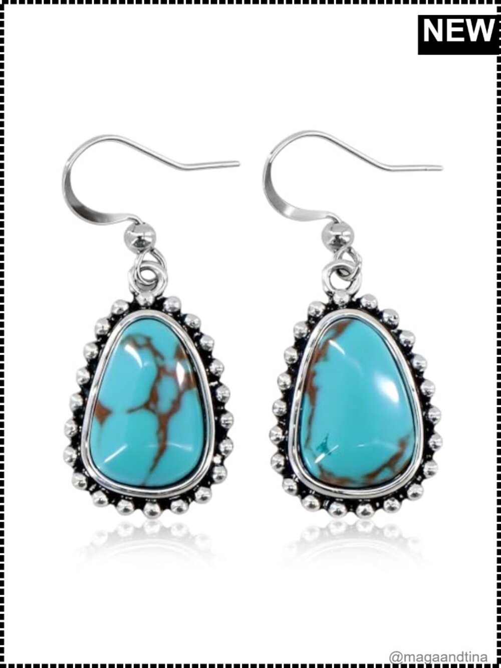 Turquoise Teardrop Dangle Earrings Boho Western Small Hoop Closure